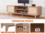 Rattan TV Stand, Mid Century Modern TV Stand for 75 inch TV, Boho Rattan TV Cabinet with Build-in V952-TBDSJ66INCHEOANELV3