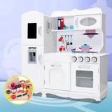 Keezi Kids Kitchen Play Set Wooden Pretend Toys Cooking Children Food White PLAY-WOOD-DISPENSER3IN1-B-WH