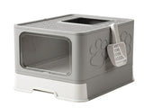 CARLA HOME Foldable Enclosed Cat Litter Box with Scoop - Grey - Plastic - Kitty Litter Tray LSB-36497