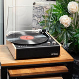 Victrola Eastwood Turntable + Bundled Crosley Record Storage Display Stand V398-VTR-72-BAM-BSS