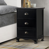 Artiss Bedside Table 3 Drawers Vintage - THYME Black ST-CAB-B-3D-BK