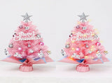 45cm Pink Mini Christmas Tree Natural Log Base, Pink & Blue Wrapped Design, Star Topper, Letter V1232-FSSDS-002