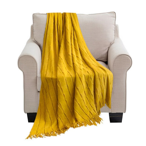 SOGA Mustard Textured Knitted Throw Blanket Warm Cozy Woven Cover Couch Bed Sofa Home Decor with BLANKET925