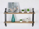 2 Layer Wood Wall Shelves Home Decor Floating Shelf Metal Hanging Storage Rack V767-ZJJ204
