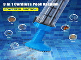 Blue and White Cordless Underwater Pool Vacuum with 3 Cleaning Heads & 164cm Extended Reach V888-ELOSUNG45789
