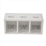 2X Wooden Give Save Spend Money Saving Box for Kids, Countertop Kid Piggy Bank for Daily Cash, White V1370-AZ4-07680