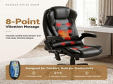 Artiss 8 Point Massage Office Chair Heated Seat Recliner PU Black MOC-09M-BK