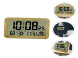1pc Wood Grain Wall Clock Desk Clock with Temperature and Date Wooden Alarm Clock V1369-AZ3-W-00691