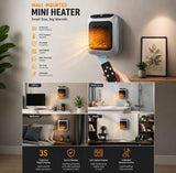 Wall Mount Mini Heater with Remote Timer Portable Electric Warmer for Home Office V1221-XM-LB603-GM45
