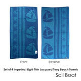 Set of 4 Imperfect Jacquard Terry Beach Towels Sail Boat V442-ABR-TOWEL-SAILBOAT-BLUE-RE