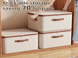 56L Double Zipper Storage Box with Faux Leather Handles Large Capacity Lidded Basket, Perfect for V1102-SLLSNX005