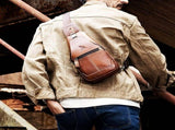 Brown Black Leather Sling Bag Crossbody Bag Chest Bag Travel Bag Quality Leather Bag V1347-127-BLA-20010