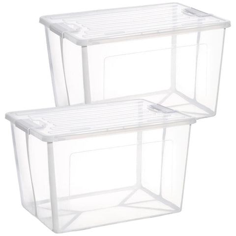 2x 37 Litre Modular Clear Foldable Storage Box with Lid Plastic Tub Collapsible V563-75199_2X