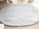Bedroom Carpet Hand Woven Bedside Rug Study Living Room Oval Carpet Pure Color Floor Mat White V1294-YM0703-3115230026411