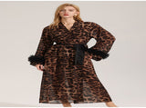 Women's Sexy Leopard Long Sleeve Print Satin Robe - Breathable Luxury Satin Chiffon Housecoat & Long V888-ELOSUNG49236
