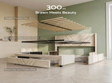 Artiss Queen Bed Frame with Charging Station and Storage Drawers Beige 300KG Noise Free BFRAME-L-SOME-Q-BG-AB