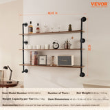 VEVOR Industrial Pipe Shelf 3 Tier 48x9.84in Wall-Mount for Kitchen Bedroom V952-JSGZWJYGHMBHJ0DEQV0