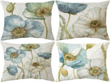 4 Pack Outdoor Cushion Cover, Waterproof Yellow and Blue Flowers Pattern Sofa Pillowcase for Patio V1237-ZY-528-007