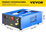 VEVOR PCP Air Compressor Scuba Compressor 4500PSI Manual-Stop 12V/220V w/Adapter V952-GYDQBLSSD220V8LYDV3