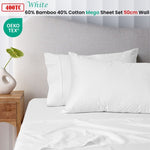 Accessorize 400TC White Bamboo Cotton Mega / Super Sheet Set 50cm Wall Super King V442-HIN-SHEETS-BAMBOOCOTTON50CM-WHITE-SK