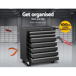 Giantz 7 Drawer Tool Box Cabinet Chest Trolley Storage Garage Toolbox Black TB-7DR-RL-BK