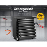 Giantz 7 Drawer Tool Box Cabinet Chest Trolley Storage Garage Toolbox Black TB-7DR-RL-BK