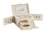White Luxury PU Leather Jewelry Storage Box - 3-Tier Organizer with Mirror for Necklaces, Earrings, V888-ELOSUNG13845