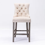 2X Velvet Bar Stools with Studs Trim Wooden Legs Tufted Dining Chairs Kitchen V226-SW1802BG