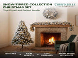 Christabelle 3pc Christmas Set 1.5m Snow Flocked Tree 61cm Pre-Lit LED Wreath & 2.74m Frosted CMB-BXS210SN-WG