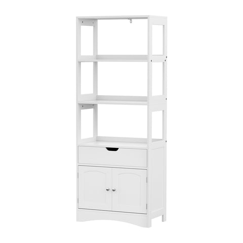 Artiss Bathroom Floor Storage Cabinet with 2 Drawers 3 Open Shelves 2 Doors White FUR-S-BATH-SHF01-WH