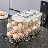 (Double row and three floors)Egg Holder for Fridge Stackable Pull Out Drawer with Handle Removable V1385-JDH-WU-904-004