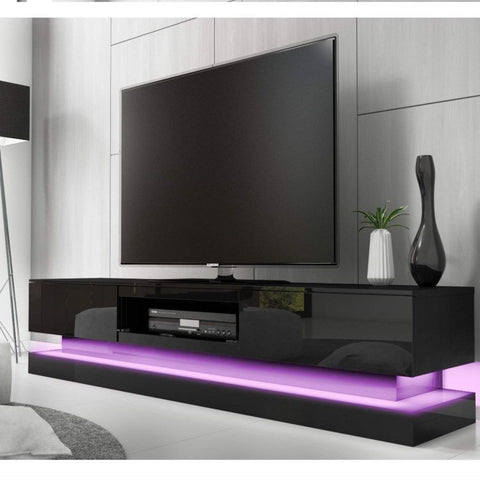 Modern High Gloss LED RGB TV Entertainment Unit with Storage 220cm - Black V195-TS054-BK