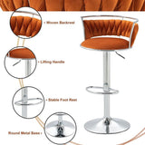 SERENIT Silver Swivel Upholstered Velvet Adjustable Height Counter Stool with Metal Frame Orange V255-GP2311R-ORANGE