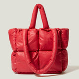 Large Quilted Tote Bag Lightweight, Checkered Shoulder Bag Casual Solid Color Underarm Bags Red V1188-WTJ-QDH-01472