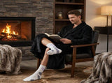 Blue Men's Winter Lounge Bundle Set - Flannel Shawl Collar Robe with 2x Thick Mid Calf V888-ELOSUNG54518
