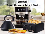 Pronti Breakfast Set with Rose Gold Kettle & Toaster with 1.2L Espresso Machine - Black KT-TS-850D-BK