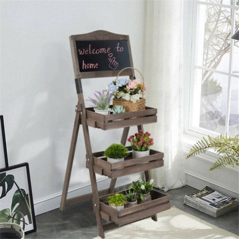 3 Tier Rustic Wood Plant Stand 38CM Corner Shelf V178-66757
