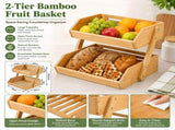2-Tier Bamboo Fruit Basket for Kitchen Counter, Open-Front Produce Storage Organizer for Fruits, V1192-AZ-W-25173