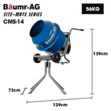 BAUMR-AG 140L Portable Cement Concrete Mixer with Pedestal Stand, 550W Electric Motor, 10 Inch Solid V219-TOLCCMBM1C4A