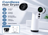 White RT301 Rechargeable Cordless Hot & Cold Hair Dryer - 200W Portable Digital Display Blow Dryer V888-ELOSUNG55458