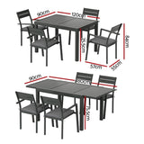 Gardeon Outdoor Dining Set 5 Piece Aluminum Extendable Table Setting Black FF-DINING-5CLS-BK-ABC