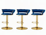 Artiss Bar Stools X3 Kitchen Counter Chair Gas Lift Velvet Woven Backrest Navy BA-K-1006-BLX3