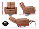 Artiss Swivel Recliner Chair PU Leather Rocking Reclining Sofa with Charging Ports LED Brown RECLINER-A21-LED-PU-BR