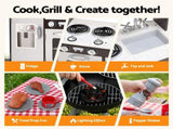 Keezi Kids Kitchen Playset BBQ Grill Toy with Wooden Pretend Play Set 80cm PLAY-WOOD-BBQ-MODERN-BK
