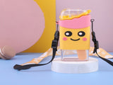 Portable Water Cup Cute Cartoon Design Large Capacity Plastic Water Bottle with Carry Cord Straw for V1294-YM0716-3118220096711