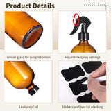 6PCS 500ml Empty Amber Glass Spray Bottle Set with Labels and Pen, Refillable Container for V1369-AZ3-W-08751