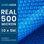 AURELAQUA Pool Cover 500 Micron 10x5m Solar Blanket Swimming Thermal Blue V219-SWPCOVAURA105BX