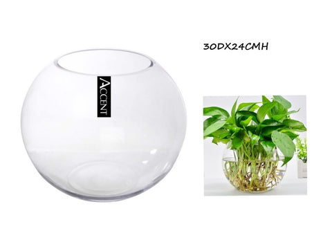 Glass Rose Round Fish Bowl 30x24cm V637-GBO30322