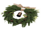 19.7 Inch Cedar Wreath Artificial Cedar Xmas Wreath with Vintage Rustic Cow Bell Brown Linen Ribbon V1294-YM0901-3115250067711