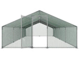 Metal Chicken Coop, 9.8x26.2x6.5 ft Large Walk-in Chicken Runs with Cover, Spire Roof Hen House V952-JSJS382MJDDMBL240001V0